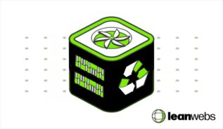 A black and green server with a cooling fan on top and a recycling symbol on the side.
