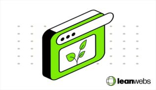 A browser window with green leaves sprouting from the screen.